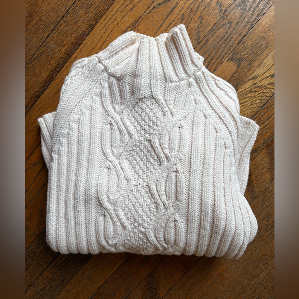 Liz Claiborne Ivory Cable Knit Turtleneck Sweater | Size Medium - Picture 5 of 6